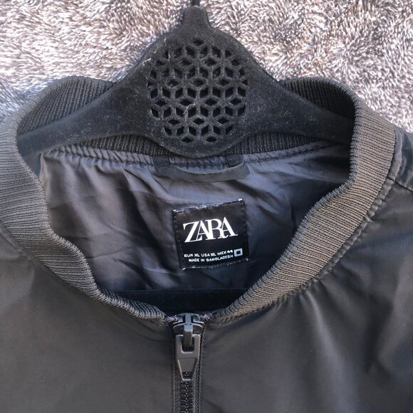 Zara Jacket Mens XL Black Full Zip Long Sleeve Mock Neck Casual Bomber Coat - Picture 4 of 10